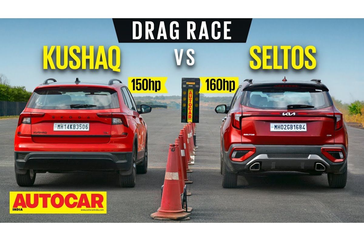 Skoda Kushaq vs Kia Seltos drag race video 